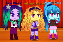 Size: 940x630 | Tagged: safe, artist:greenmarta, imported from derpibooru, adagio dazzle, aria blaze, sonata dusk, equestria girls, female, gacha club, trio