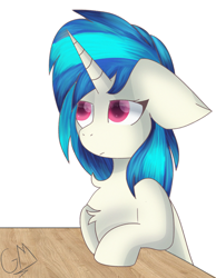 Size: 2502x3220 | Tagged: safe, artist:greenmarta, imported from derpibooru, dj pon-3, vinyl scratch, pony, unicorn, chest fluff, female, floppy ears, simple background, solo, white background