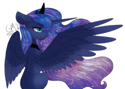 Size: 1024x731 | Tagged: safe, artist:annieeblue, artist:greenmarta, imported from derpibooru, princess luna, alicorn, pony, female, one wing out, simple background, solo, transparent background, wings