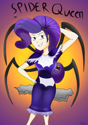 Size: 2050x2900 | Tagged: safe, artist:film77asq, imported from derpibooru, spider, equestria girls, arm behind head, clothes, female, hand on hip, human coloration, rarirachnid, solo