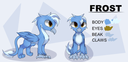Size: 5800x2800 | Tagged: safe, artist:starmaster, imported from derpibooru, oc, oc:frost wing, griffon, commission, griffon oc, happy, looking at you, reference sheet, solo, wings