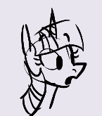 Size: 145x165 | Tagged: source needed, useless source url, safe, artist:anontheanon, twilight sparkle, pony, unicorn, aggie.io, eye clipping through hair, female, horn, mare, monochrome, open mouth, simple background, solo, suprised look