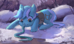 Size: 2358x1429 | Tagged: safe, artist:rhorse, lyra heartstrings, pony, snake, unicorn, /mlp/, 4chan, clothes, cute, female, mare, painting, snow, solo