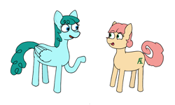 Size: 2500x1500 | Tagged: safe, artist:potatoconnoisseur, derpibooru exclusive, imported from derpibooru, spring melody, sprinkle medley, oc, unnamed oc, earth pony, pegasus, duo, female, mare, simple background, talking, white background