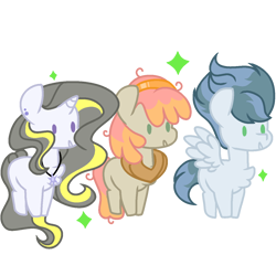 Size: 1280x1280 | Tagged: safe, artist:twipie321yt, imported from derpibooru, oc, earth pony, pegasus, pony, unicorn, chest fluff, earth pony oc, horn, horse collar, jewelry, magical lesbian spawn, necklace, offspring, parent:big macintosh, parent:high winds, parent:misty fly, parent:prince blueblood, parent:tree hugger, parent:twilight sparkle, parents:mistywinds, parents:treemac, parents:twiblood, pegasus oc, simple background, transparent background, trio, unicorn oc