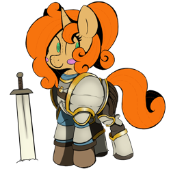 Size: 2000x2000 | Tagged: safe, artist:orbitingdamoon, imported from derpibooru, oc, oc only, oc:knick-knack, pony, unicorn, armor, green eyes, plushie, simple background, solo, sword, transparent background, weapon