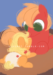 Size: 730x1034 | Tagged: safe, artist:kluzart, imported from derpibooru, applejack, big macintosh, earth pony, pony, baby, babyjack, colt big macintosh, cute, foal, jackabetes, male, obtrusive watermark, watermark, younger