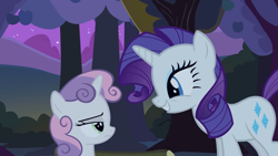 Size: 1920x1080 | Tagged: safe, imported from derpibooru, screencap, rarity, sweetie belle, pony, unicorn, season 2, sisterhooves social, looking at each other, looking at someone, sweetie belle is not amused, unamused