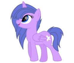 Size: 560x478 | Tagged: safe, artist:sugarcubecreationz, imported from derpibooru, oc, oc only, oc:tango sentry, alicorn, pony, alicorn oc, blue eyes, blue mane, blue tail, female, folded wings, full body, hooves, horn, mare, open mouth, open smile, show accurate, side view, simple background, smiling, solo, tail, transparent background, wings