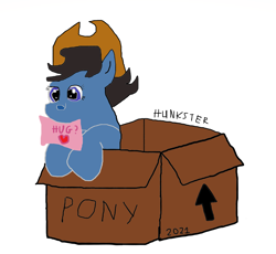 Size: 4043x3723 | Tagged: safe, artist:hunkster, imported from derpibooru, oc, oc only, pony, box, cowboy, hat, pony in a box, pony oc, simple background, solo, white background