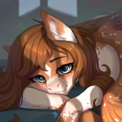 Size: 2600x2600 | Tagged: safe, artist:inarimayer, imported from derpibooru, oc, oc only, oc:mabel, pegasus, pony, coat markings, crossed arms, ear fluff, facial markings, female, lidded eyes, looking at you, mare, morning, sleepy, solo, spread wings, star (coat marking), wings