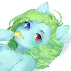 Size: 1600x1600 | Tagged: safe, artist:qawakie, imported from derpibooru, oc, oc only, earth pony, semi-anthro, earth pony oc, heterochromia, lying down, on back, simple background, solo, white background