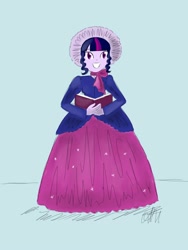 Size: 1500x2000 | Tagged: safe, artist:fude-chan-art, imported from derpibooru, sci-twi, twilight sparkle, equestria girls, caroling, clothes, dress, gown, long dress, long skirt, skirt, solo