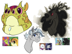 Size: 2732x2048 | Tagged: safe, artist:ask-y, imported from derpibooru, discord, double diamond, pony of shadows, snow hope, thorax, oc, bufogren, changedling, changeling, earth pony, hybrid, pony, bust, earth pony oc, goth, king thorax, magical gay spawn, offspring, parent:discord, parent:double diamond, parent:pony of shadows, parent:snow hope, parent:thorax, screencap reference, simple background, transparent background