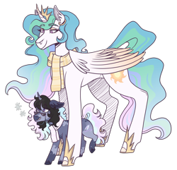 Size: 2800x2700 | Tagged: safe, artist:kikirdcz, imported from derpibooru, princess celestia, oc, oc:nova, pony, unicorn, clothes, female, filly, foal, scarf, simple background, transparent background