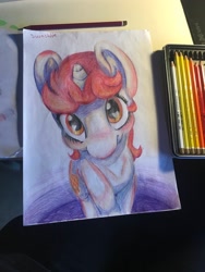 Size: 1536x2048 | Tagged: safe, artist:suunshiin, imported from derpibooru, oc, oc:stroopwafeltje, pony, unicorn, colored, cute, pencil drawing, photo, traditional art