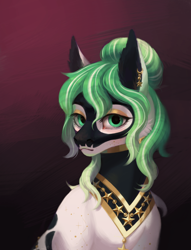 Size: 1950x2550 | Tagged: safe, artist:inarimayer, imported from derpibooru, oc, oc only, earth pony, pony, bust, clothes, ear piercing, earth pony oc, gradient background, piercing, smiling, solo