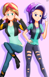 Size: 2507x3911 | Tagged: safe, artist:film77asq, imported from derpibooru, starlight glimmer, sunset shimmer, equestria girls, devil horn (gesture), duo, human coloration