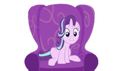 Size: 1008x567 | Tagged: safe, edit, edited screencap, imported from derpibooru, screencap, starlight glimmer, pony, unicorn, a hearth's warming tail, season 6, background removed, chair, not a vector, simple background, sitting, transparent background