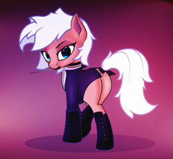 Size: 6720x6195 | Tagged: safe, artist:d30-nt00rg, imported from derpibooru, oc, oc only, earth pony, pony, butt, clothes, conductor, female, looking back, mouth hold, plot, solo