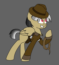 Size: 800x886 | Tagged: safe, artist:kb-gamerartist, imported from derpibooru, daring do, pegasus, pony, alternate hairstyle, black background, clothes, coat, fedora, female, grin, hat, knife, mare, raised hoof, redesign, simple background, smiling, solo, whip