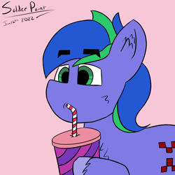 Size: 1500x1500 | Tagged: safe, artist:solder point, imported from derpibooru, oc, oc only, oc:felicity stars, pegasus, pony, cheek fluff, chest fluff, cute, drinking, drinking straw, ear fluff, eyebrows, eyebrows visible through hair, female, mare, milkshake, signature, simple background, solo