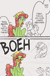 Size: 561x857 | Tagged: safe, artist:anondrawpone, tree hugger, earth pony, pony, 2 panel comic, comic, dialogue, drawthread, female, mare, open mouth, shout, simple background