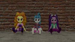 Size: 1920x1080 | Tagged: safe, artist:0640carlos, imported from derpibooru, adagio dazzle, aria blaze, sonata dusk, human, equestria girls, rainbow rocks, 3d, angry, animated, brick wall, butt shake, cartoon physics, clock cleaners, clothes, comedy, disney, funny, gmod, head shake, holding, looking at you, open mouth, parody, scene interpretation, scene parody, shaking, the dazzlings