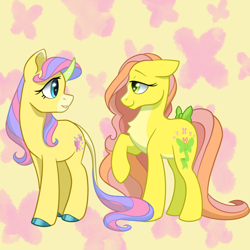 Size: 640x640 | Tagged: safe, artist:horse-time-babey, imported from derpibooru, fluttershy, butterfly, classical unicorn, pony, unicorn, bow, cloven hooves, curved horn, cute, daaaaaaaaaaaw, earth pony fluttershy, female, horn, leonine tail, race swap, raised hoof, redesign, shyabetes, tail, tail bow, unicorn fluttershy, unshorn fetlocks