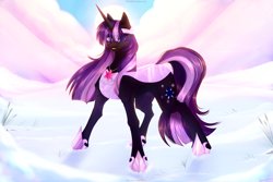 Size: 3546x2370 | Tagged: safe, artist:honeybbear, imported from derpibooru, oc, oc only, pony, unicorn, armor, female, mare, snow, solo
