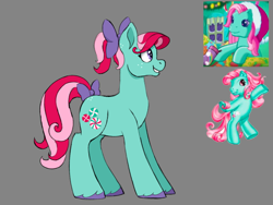 Size: 640x480 | Tagged: safe, artist:horse-time-babey, imported from derpibooru, minty, earth pony, pony, bipedal, bow, christmas, clothes, cloven hooves, concept art, female, g3, generation leap, hair bow, hat, holiday, multeity, ponytail, redesign, santa hat, smiling, socks, solo, tail, tail bow, that pony sure does love socks, unshorn fetlocks, unstoppable force of mint