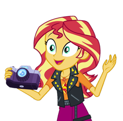 Size: 1091x1080 | Tagged: safe, edit, edited screencap, imported from derpibooru, screencap, sunset shimmer, equestria girls, equestria girls series, forgotten friendship, background removed, camera, cute, not a vector, open mouth, open smile, shimmerbetes, simple background, smiling, transparent background