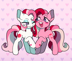 Size: 640x542 | Tagged: safe, artist:big-bangss, imported from derpibooru, wish-i-may, wish-i-might, earth pony, pony, duo, duo female, female, g3, heart, hoof heart, lesbian, redesign, shipping, simple background