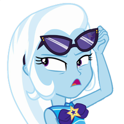 Size: 1078x1080 | Tagged: safe, edit, edited screencap, imported from derpibooru, screencap, trixie, equestria girls, equestria girls series, forgotten friendship, background removed, bikini, clothes, open mouth, sarong, simple background, solo, sunglasses, swimsuit, transparent background