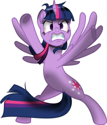 Size: 4499x5258 | Tagged: safe, artist:lincolnbrewsterfan, idw, imported from derpibooru, twilight sparkle, alicorn, my little pony: the movie, spoiler:comic70, .svg available, angry, bipedal, bloodshot eyes, frog (hoof), furious, gritted teeth, heart, hoof heart, inkscape, loose hair, messy hair, messy mane, messy tail, movie accurate, no catchlights, rage, shading, shrunken pupils, simple background, spread hooves, spread legs, spread wings, spreading, svg, tail, transparent background, twilight sparkle (alicorn), underhoof, vector, vein, wide eyes, wings, wrinkles