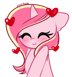 Size: 2971x3194 | Tagged: safe, artist:kittyrosie, imported from derpibooru, oc, oc:rosa flame, pony, unicorn, bk, blushing, cute, eyes closed, horn, simple background, solo, unicorn oc, white background