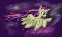 Size: 4520x2748 | Tagged: safe, artist:battyboopers, artist:staremastershy, imported from derpibooru, oc, alicorn, pony, alicorn oc, flying, horn, smiling, solo, stars, wings