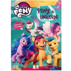 Size: 700x700 | Tagged: safe, imported from derpibooru, hitch trailblazer, izzy moonbow, pipp petals, sunny starscout, zipp storm, earth pony, pegasus, pony, unicorn, 3d, coloring book, dreamworks face, female, flying, g5, happy, italian, italian coloring book, male, mane five (g5), mare, merchandise, my little pony: a new generation, official, physical merch, raised hoof, siblings, sisters, smiling, stallion