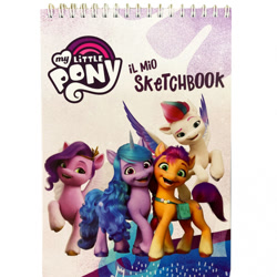 Size: 700x700 | Tagged: safe, imported from derpibooru, izzy moonbow, pipp petals, sunny starscout, zipp storm, earth pony, pegasus, pony, unicorn, 3d, flying, g5, italian, merchandise, my little pony: a new generation, official, sketchbook, smiling