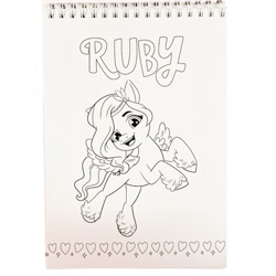 Size: 700x700 | Tagged: safe, imported from derpibooru, pipp petals, pegasus, pony, 2d, different name, flying, g5, italian, italian coloring book, merchandise, my little pony: a new generation, official, photo, regional differences, ruby petalosa, smiling