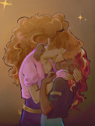 Size: 1500x2000 | Tagged: safe, artist:stummm, imported from derpibooru, adagio dazzle, sunset shimmer, equestria girls, cheek kiss, female, hug, kissing, lesbian, shipping, sunsagio