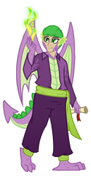 Size: 3000x5800 | Tagged: safe, artist:deroach, imported from derpibooru, spike, dragon, human, abstract background, clothes, equestria project humanized, fire, humanized, scales, simple background, tail, tailed humanization, transparent background, vector, winged humanization, wings