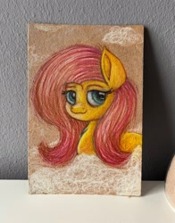 Size: 1604x2048 | Tagged: safe, artist:ledwine glass, imported from derpibooru, fluttershy, pegasus, pony, auction, bust, cloud, photo, portrait, solo, traditional art