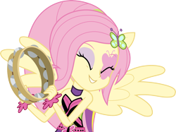 Size: 4015x3000 | Tagged: safe, artist:cloudy glow, imported from derpibooru, fluttershy, equestria girls, shake your tail, bare shoulders, musical instrument, simple background, sleeveless, solo, strapless, tambourine, transparent background, vector
