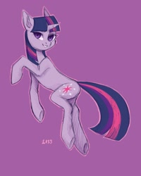 Size: 1024x1280 | Tagged: safe, artist:liss, imported from derpibooru, twilight sparkle, pony, unicorn, purple background, simple background, solo, unicorn twilight