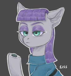 Size: 1182x1280 | Tagged: safe, artist:liss, imported from derpibooru, maud pie, earth pony, pony, boulder (g4), gray background, lidded eyes, simple background, solo