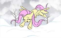 Size: 1181x734 | Tagged: safe, artist:dotkwa, imported from derpibooru, fluttershy, pegasus, pony, cute, eyes closed, female, mare, shyabetes, snow, snowfall, solo, spread wings, wings, winter