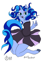 Size: 700x1000 | Tagged: safe, artist:sepiakeys, imported from derpibooru, oc, oc only, oc:blue giggles, anthro, unicorn, anthro oc, clothes, crossdressing, dress, male, trap