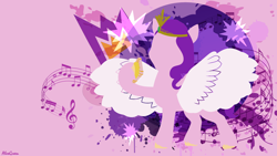 Size: 3840x2160 | Tagged: safe, artist:1alexgreen1, imported from derpibooru, pipp petals, pegasus, pony, abstract background, adorapipp, cute, cutie mark, female, g5, mare, music notes, my little pony: a new generation, phone, signature, solo, spread wings, wallpaper, wings