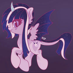 Size: 828x824 | Tagged: safe, artist:lynnpone, imported from derpibooru, oc, bat pony, pony, bat pony oc, bat wings, curved horn, female, glitter, horn, markings, solo, tail, wings